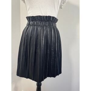 Black Paperbag Pleated Skirt Faux Leather Skirt Knee Mini Shirt Pleather Size S